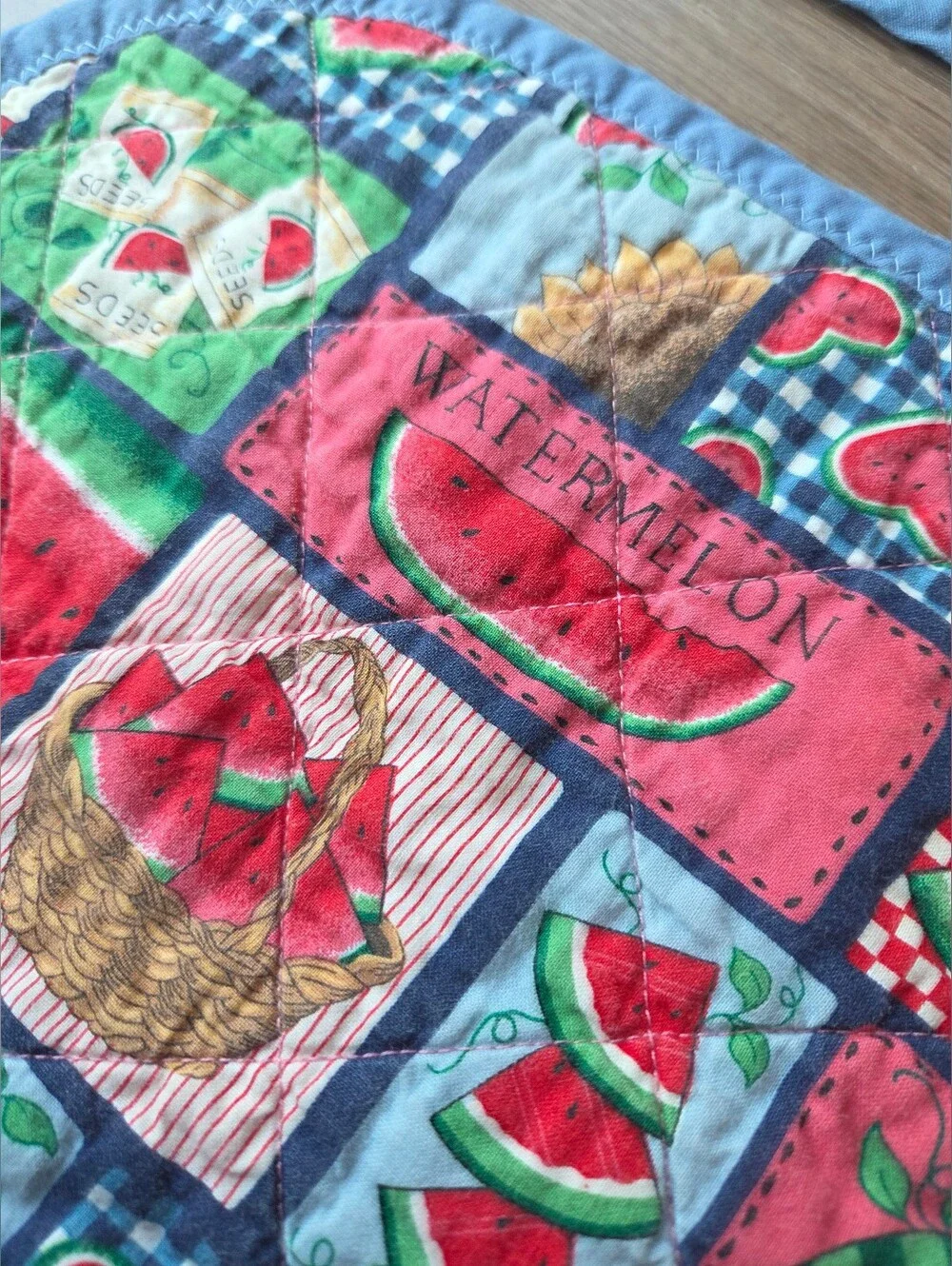 Vintage set of 10 Handmade Farmhouse Patchwork Watermelon Print Placemats